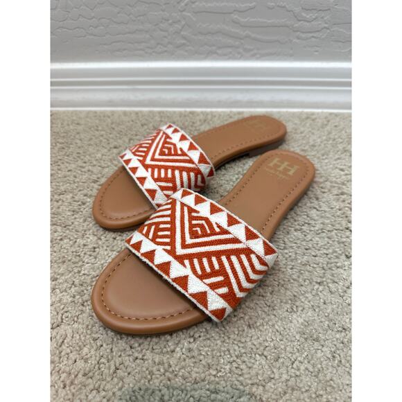 Haute Hippie Shoes - HAUTE HIPPIE | Rust White Aztec Print Embroidered Boho Slide Sandals | Women’s 8
